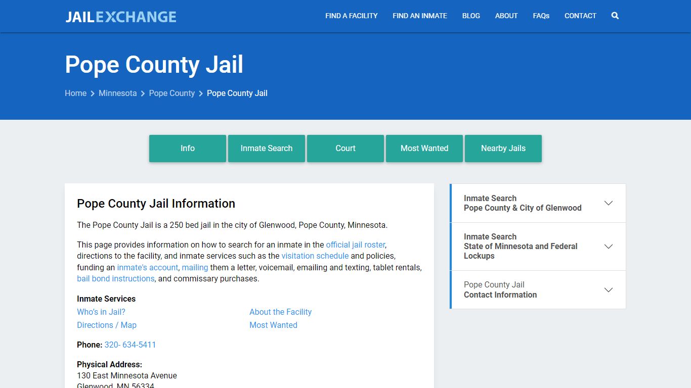 Pope County Jail, MN Inmate Search, Information